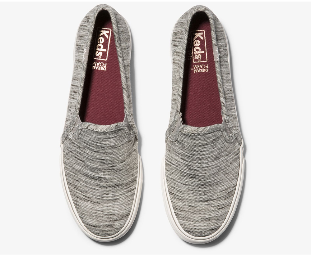 Slip On Γυναικεια - Keds Double Decker Heathered Stripe Knit - Γκρι - GZMOS4853